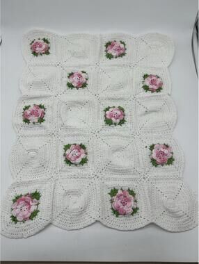 Hand Crochet 3D Floral Doily Doily Pink Flower Rose Cottagecore Granny core